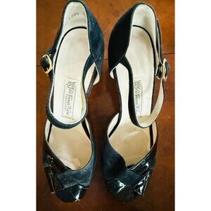 WERNER KERN Black Patent + Suede Shoes Italian Dance Heels Sz 38 (US 7.5)